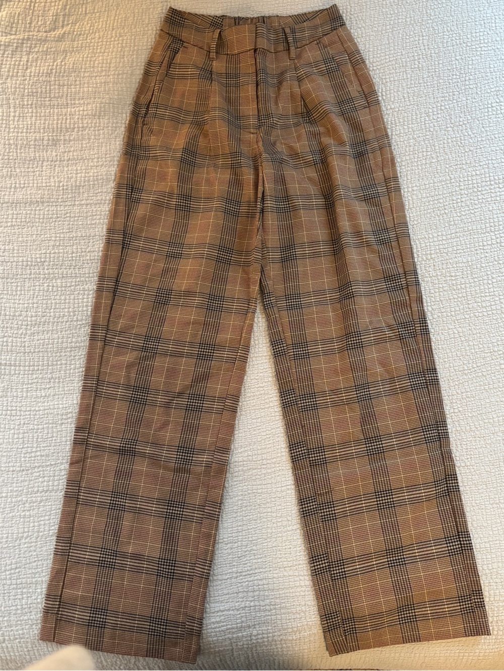 Old Navy Women's Tan Plaid High-Rise Trousers